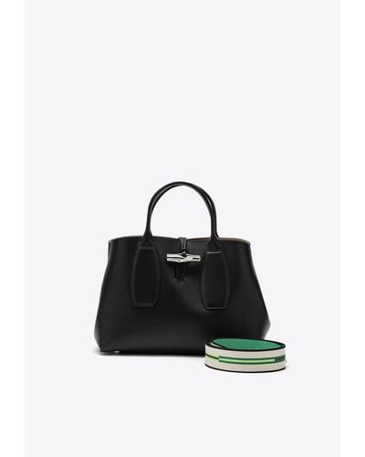 Longchamp Medium Roseau Leather Top Handle Bag - Black