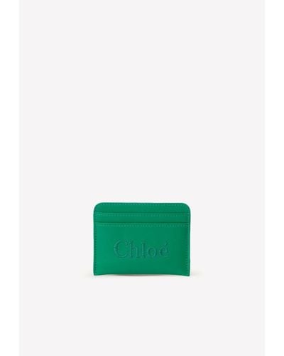 Chloé Leather Logo-Embossed Cardholder - Green