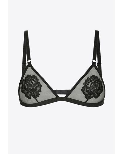 Dolce & Gabbana Floral-Motif Triangle Bra - Black