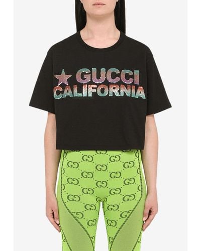 Gucci Sequin Embellished Cropped T-shirt - Black