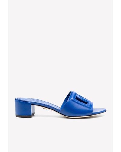 Dolce & Gabbana Dg Cut-out Leather Mules - Blue