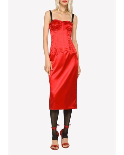 Dolce & Gabbana Sleeveless Midi Corset Dress - Red