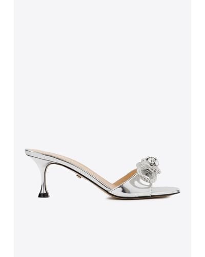 Mach & Mach 65 Double Bow Patent Leather Mules - White