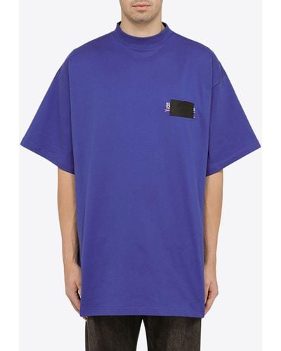Balenciaga Logo-Printed Oversized Crewneck T-Shirt - Blue