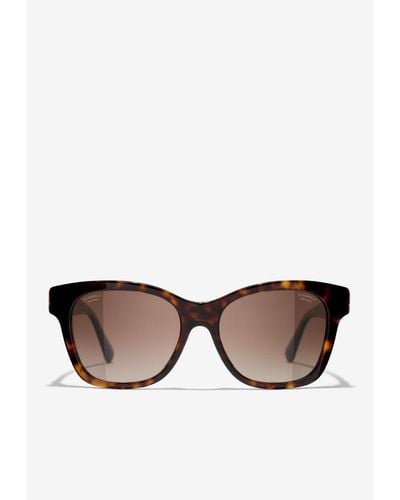Chanel Havana Print Square Sunglasses - Natural