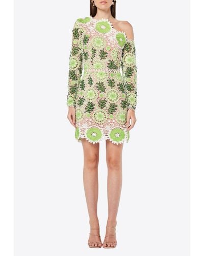 Elliatt Balmoral One-Shoulder Floral Lace Mini Dress - Green