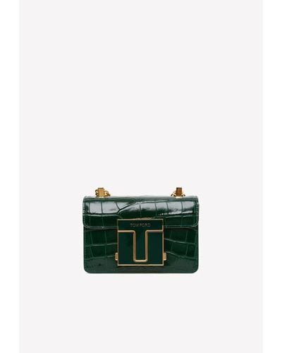 Tom Ford Small Shiny Crocodile Leather Chain Shoulder Bag - Green