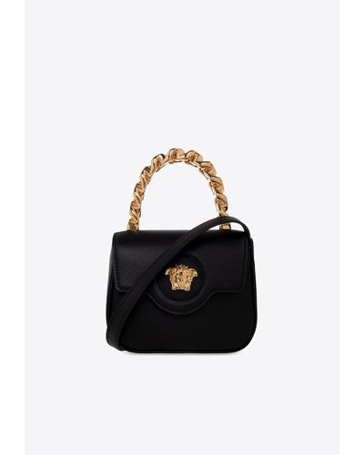 Versace Mini La Medusa Calf Leather Shoulder Bag - Black