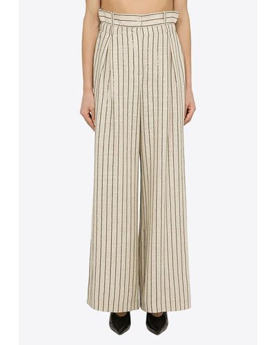 The Mannei Linen-Blend Striped Trousers - Natural