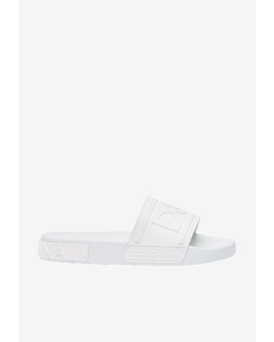 Dolce & Gabbana Fluo Logo Rubber Slides - White