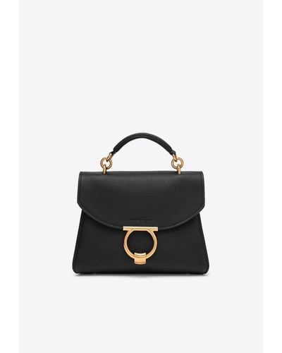 Ferragamo Gancini Leather Top Handle Bag - Black