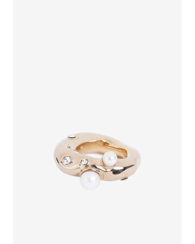 Dries Van Noten Strass And Pearl-Embedded Ring - White