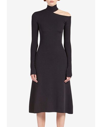 Ferragamo High-Neck Cut-Out Midi Dress - Black