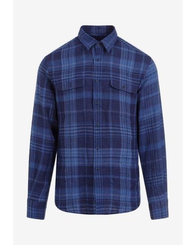 Ralph Lauren Long-Sleeved Tartan Linen Shirt - Blue