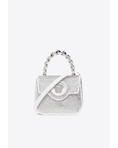 Versace Mini La Medusa Crystal Shoulder Bag - White