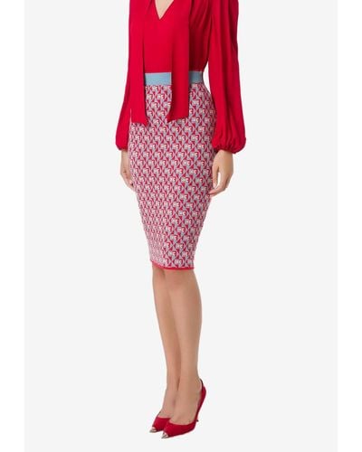 Elisabetta Franchi Monogram Jacquard Pencil Knee-length Skirt - Red