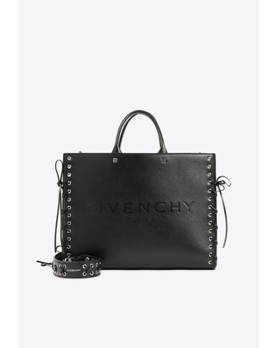 Givenchy Logo Embossed Leather Tote Bag - Black