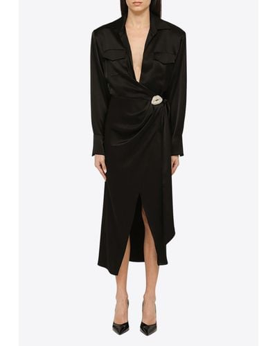 David Koma Rhinestone-Embellished Midi Shirt Dress - Black