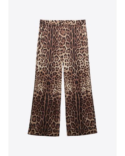 Dolce & Gabbana Leopard-Print Satin Pyjama Trousers - Brown
