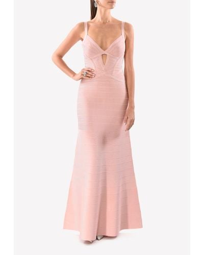 Hervé Léger Cambria Bandage Gown With Cut-Outs - Pink