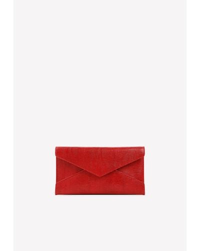 Saint Laurent Paloma Lizard Embossed Leather Clutch - Red