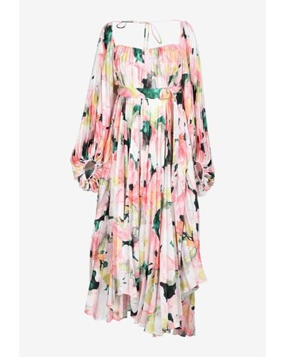 Acler Lothair Pleated Floral Maxi Dress - Red
