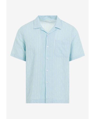 Universal Works Striped Short-Sleeved Bowling Shirt - Blue