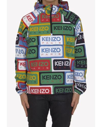 KENZO Logo Print Windbreaker Hoodie - Multicolor