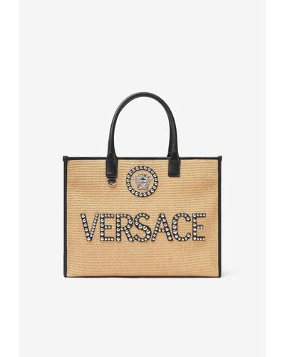 Versace Large La Medusa Studded Logo Tote Bag - Natural
