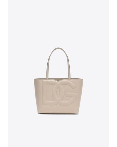 Dolce & Gabbana Logo-Embossed Leather Tote Bag - White