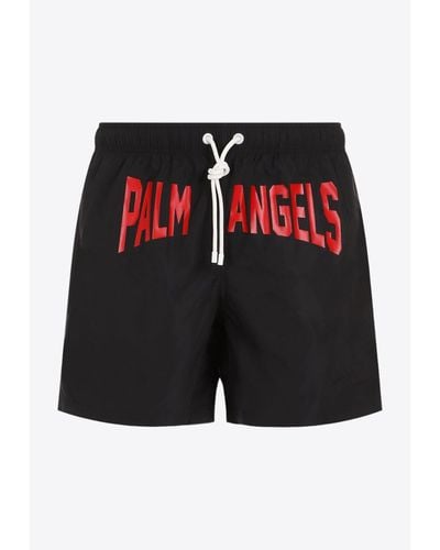 Palm Angels Logo-Printed Drawstring Swim Shorts - Black
