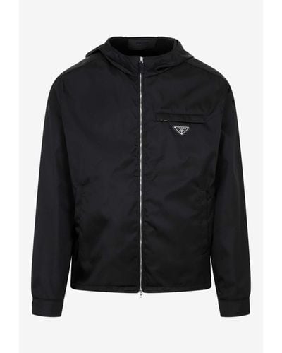 Prada Enamelled Logo Zip-Up Jacket - Black