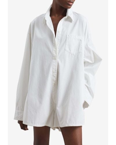 Frankie Shop Wren Long-Sleeved Denim Playsuit - White