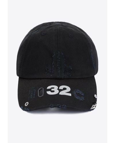 032c Logo Distressed Baseball Cap - Black