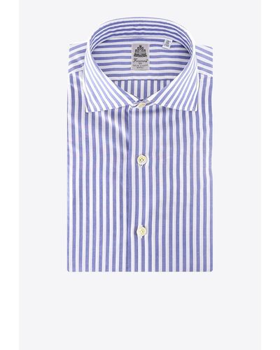 Finamore 1925 Striped Long-Sleeved Shirt - Blue