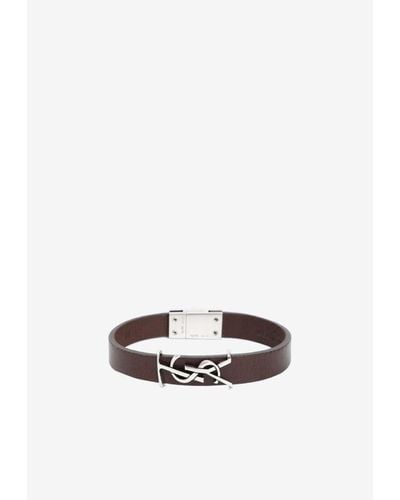Saint Laurent Cassandre Leather Bracelet - White