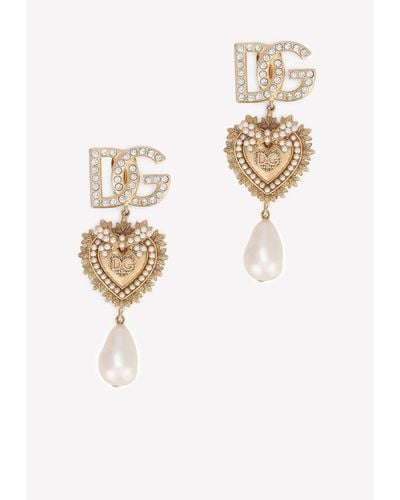 Dolce & Gabbana Clip-On Drop Earrings With Crystal And Pearl - Metallic
