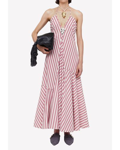Jil Sander Halterneck Striped Maxi Dress - Pink