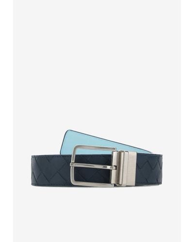 Bottega Veneta Intrecciato Leather Reversible Belt - Blue