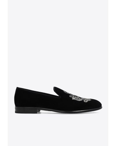 Dolce & Gabbana Embroidered Velvet Loafers - Black