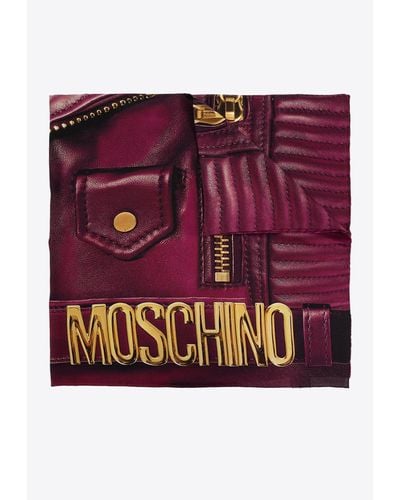Moschino Jacket Print Silk Scarf - Purple