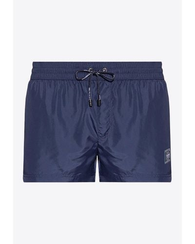 Dolce & Gabbana Logo Patch Swim Shorts - Blue