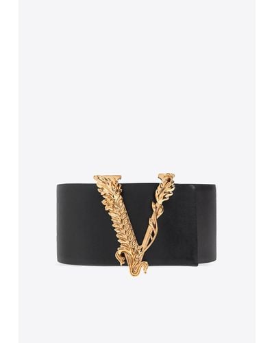 Versace Virtus Buckle Wide Leather Belt - Black