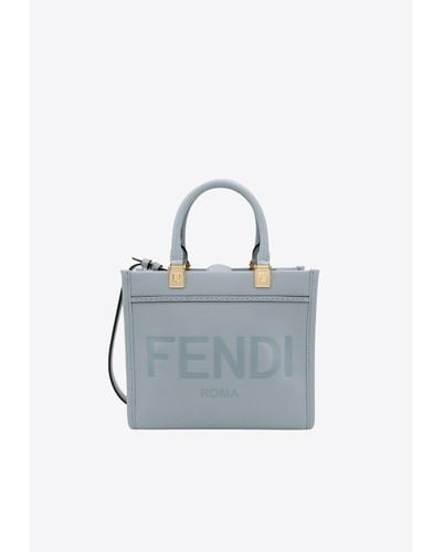 Fendi Small Sunshine Leather Tote Bag - Blue