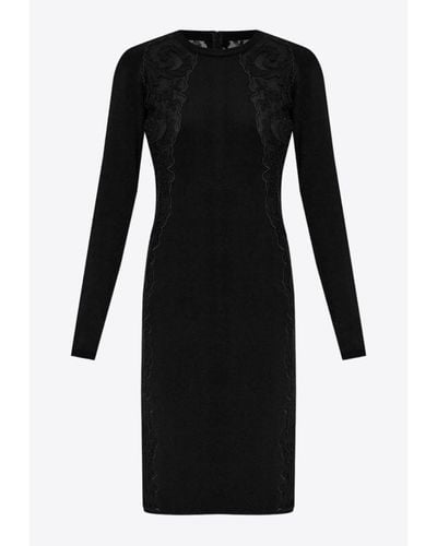 Versace Lace Trim Knee-Length Dress - Black