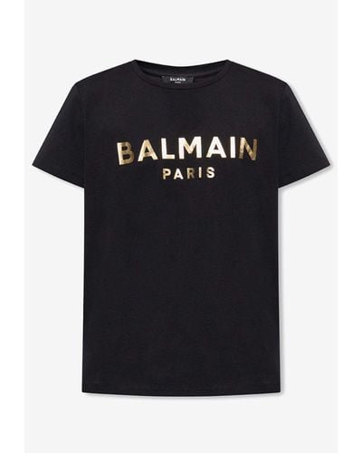 Balmain Metallic Logo Print T-Shirt - Black