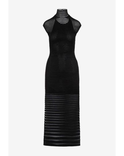 Alaïa Striped Slim-fit Silk-blend Knitted Maxi Dress - Black