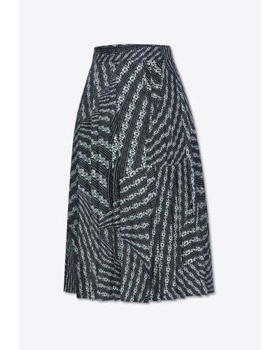 Tory Burch Printed Silk Pleated Midi Skirt - Grey