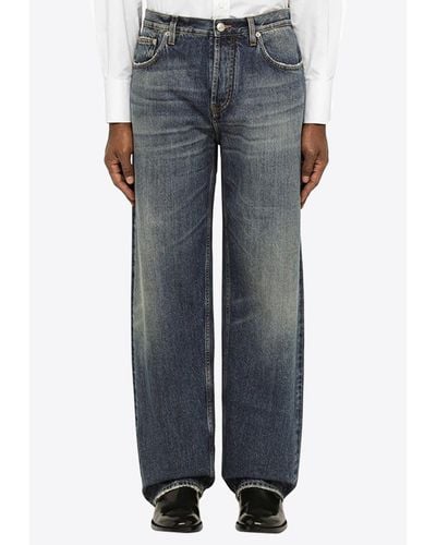 Burberry Washed Japanese Wide-Leg Jeans - Blue