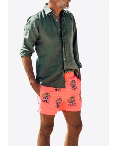 Les Canebiers All-Over Golden Embroidered Swim Shorts